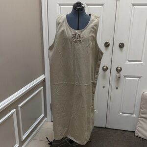 Victoria Jones Woman Beige Sleeveless Maxi Dress with Embroidered Yoke